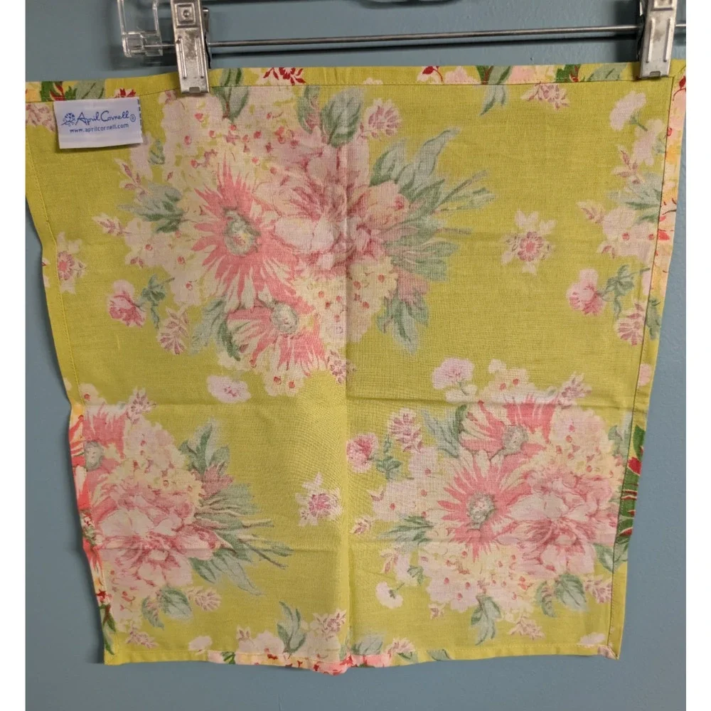 April Cornell Floral Bouquet Napkins Lime Green Pink Cotton Set of 12 Retired